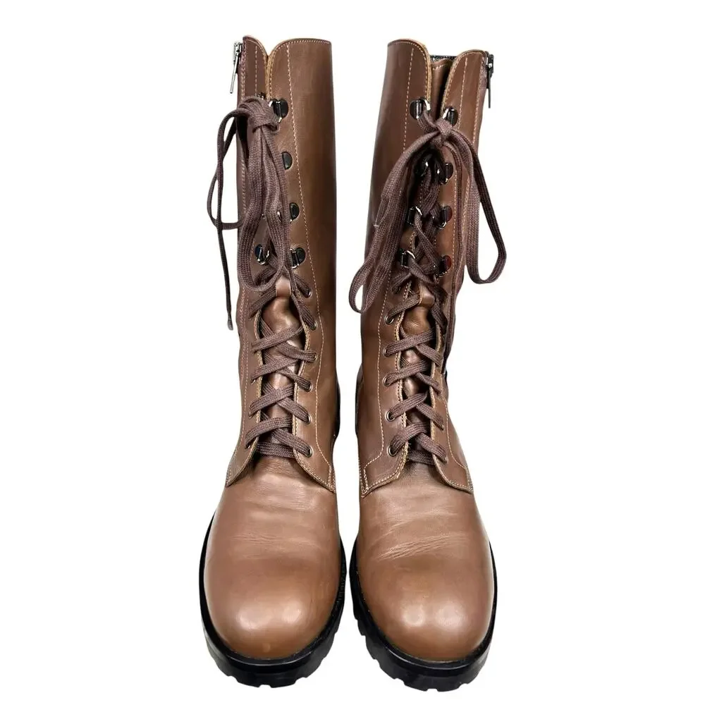 Barney’s New York Women’s Soft Brown Leather Moto Boot Size 38 US 8